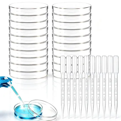 20 sterile Petrischalen 90 mm mit Deckel + 10 Pipetten