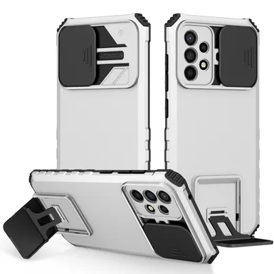 Immagine prodotto di Custodia per Samsung Galaxy A72 5G / A72 4G a doppio strato robusta, protezione militare con kickstand e protezione fotocamera scorrevole Bianco