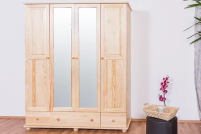 Produktbild von Landhaus-Stil Kiefer-Kleiderschrank massiv Natur 195x162x59 cm