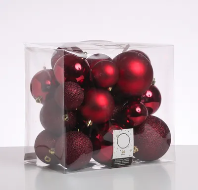 Christbaumkugel - Weihnachtsbaumkugel - bruchfest - glänzend matt glitzernd - weinrot - 26er Set