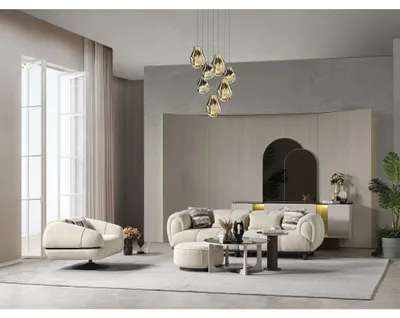 Produktbild von Sofa 3 Sitzer Sessel 2x Couchtisch HockerWohnzimmer Design Textil Stoff
