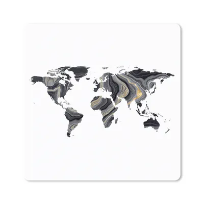 Produktbild von MuchoWow® Mauspad Mousepad Weltkarte - Gold - Schwarz und weiß 30x30 cm - Mousepads - Maus Mat - Pad - Mausunterlage - Gaming