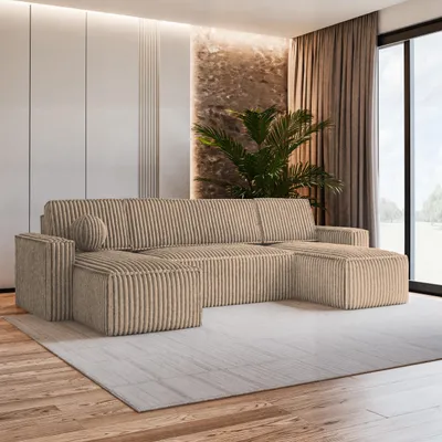 Produktbild von Masseno Ecksofa PESANO T mit Schlaffunktion U-Form, Sofa mit Bettkasten, Wohnzimmersofa, Couch, Soffa, Bettsofa, Couchgarnitur- Beige, TILIA 17