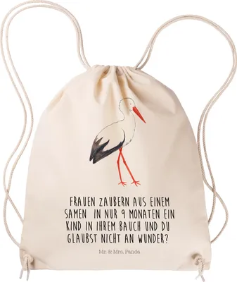 Produktbild von Mr. & Mrs. Panda Jutebeutel Storch - Transparent - Geschenk, Baumwolltasche, Mütter, Lustige Sprüche, Stoffbeutel, Mutter, wander rucksack, Schwangerschaft, Störche, Baby
