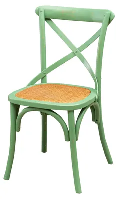 Produktbild von Stuhl Cross aus Massivholz und Sitzfläche aus Rattan in antikbrauner Ausführung