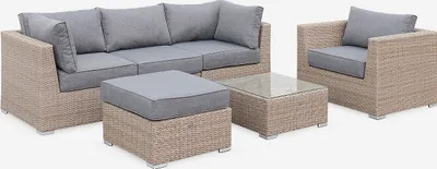 Immagine prodotto di Salotto da giardino premium in resina intrecciata, 5 posti, Marrone naturale