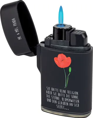 Produktbild von Mr. & Mrs. Panda Gasfeuerzeug Blume Mohnblume - Schwarz - Geschenk, sturmfeuerzeug, Motivation, anzünder, zigarettenanzünder, Zünder, Religion, Glaube, Respekt, Feuerzeug