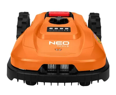 Produktbild von NEO TOOLS Mähroboter mit Austauschbarem Akku (4 Ah-Akku Enthalten) für Gärten bis 600 m2 Steuerung Smartphone-App Ladestation, 100m Grenzkabel, 18 V