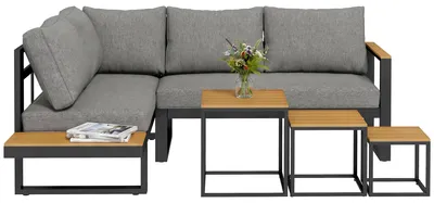 Produktbild von Outsunny 5-tlg. Gartenmöbel-Set Gartengarnitur mit Ecksofa Doppelsofa Couchtisch