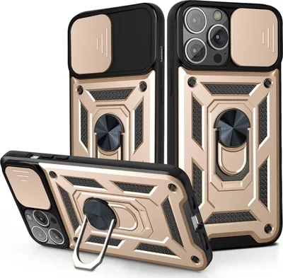 Produktbild von iPhone 13 Pro Max Hülle mit 360° Drehbarer Magnetische Ring Ständer Halter Dia Kameraschutz TPU Bumper Silikon Schutzhülle für iPhone 13 Pro Max Gold
