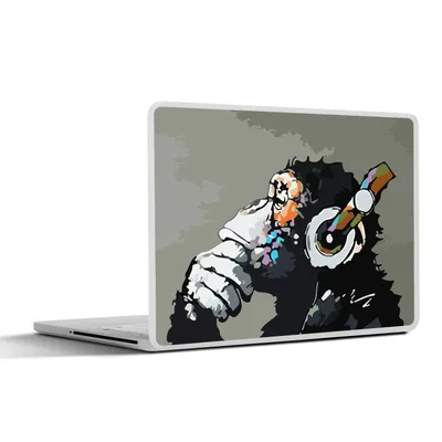 Produktbild von MuchoWow® Laptop Aufkleber Sticker Cover Gemälde - Affe - Kopfhörer - Ölfarbe 30x21 cm - Sticker für Laptop - Selbstklebend