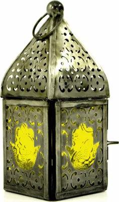 Produktbild von Orientalische Metall/Glas Laterne in Marrokanischem Design, Windlicht, Mehrfarbig, Glas,Metall,Eisen, Farbe: Gelb, 13*6*6 cm