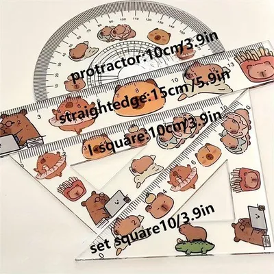 Immagine prodotto di Righelli in plastica trasparente, set composto da quattro righelli e schede tattili, goniometri, materiale scolastico, articoli di cancelleria kawaii, eleganti articoli per ufficio.
