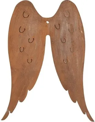 A pair of rusty metal angel wings.