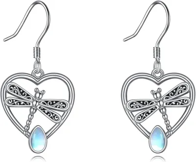 Produktbild von Libelle Ohrringe 925 Sterling Silber Mondstein Baumeln Schmuck