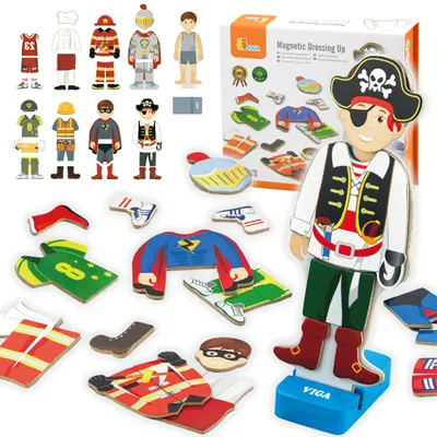 Produktbild von Viga Toys - Magnetisches Holzpuzzle Viga dress up 8 Figuren