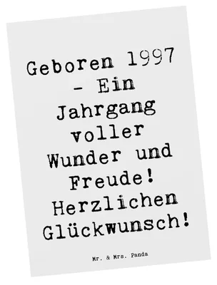 Produktbild von Mr. & Mrs. Panda Postkarte Spruch 1997 Geburtstag - Weiß - Geschenk, Happy Birthday, Wunder und Freude, Geboren am, Ansichtskarten, Ansichtskarte, Postkarten, Grußkarte