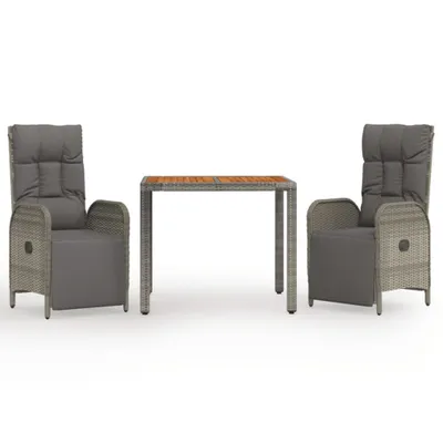 Image de vidaXL Ensemble de jardin 3 pièces avec coussins Gris Poly rotin