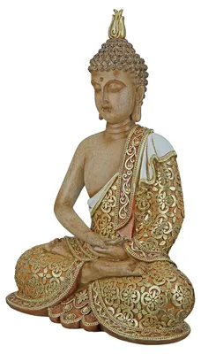 Imagen del producto de Figura decorativa, Buda, "Mangala", estilo oriental, resina, color marrón, detalles dorados, unidad, longitud 10 cm, anchura 20 cm, altura 29 cm. 37364 4063387373644