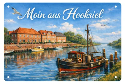Produktbild von Blechschild 20x30cm Moin aus Hooksiel Hafen Nordsee Metallschild Maritime Wanddeko Küstenliebe Urlaub AstraDesign
