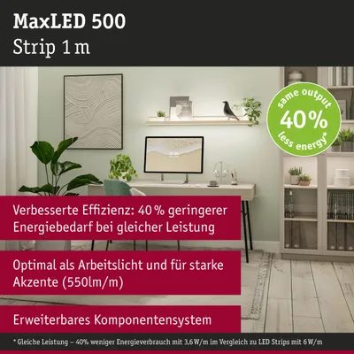 Produktbild von Paulmann MaxLED 500 LED-Streifen, warmweiß, 1 m, 3,6 W, 550 lm/m, 64 LEDs/m, 2700 K