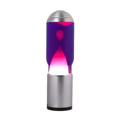 Produktbild von i-Total Lavalampe – Lavalampe – Atmosphärenlampe mit Aromadiffusor – 35 x 10 cm – Glas/Aluminium – 40 W – Lila mit weißer Lava – Silbergrau – XL2198