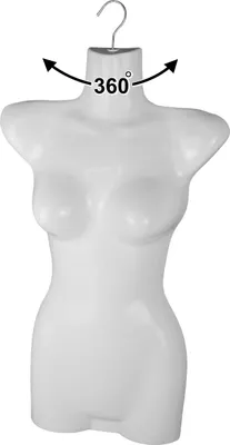 Produktbild von 1 x Torso Weiblich - 70 cm Damentorso aus Kunststoff - Oberkörper Halbplastik in Farbe weiß - Mannequin Büste - Halbplastischer Damenbody - Puppe Figur - Schaufensterpuppe mit Haken