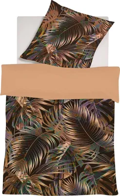 Produktbild von Fleuresse Mako-Satin Bettwäsche 155x220 Farn Blätter Wende grau braun 114367-07