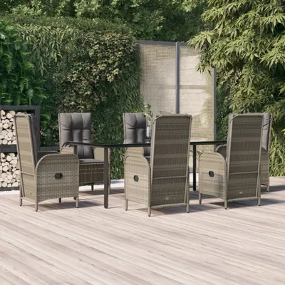 Produktbild von 7-tlg. Garten-Essgruppe mit Kissen Schwarz und Grau Poly Rattan , Gartenmöbel-Sets Design 2024