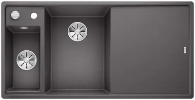 Immagine prodotto di BLANCO AXIA III 6 S, SILGRANIT® PuraDur®, grigio roccia, ciotola a sinistra, con tagliere in legno