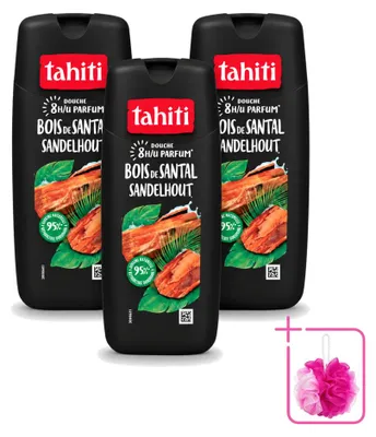 Image de 3 flacons de gel douche Tahiti, senteur bois de santal, 315 ml - Lot économique - 3 pièces