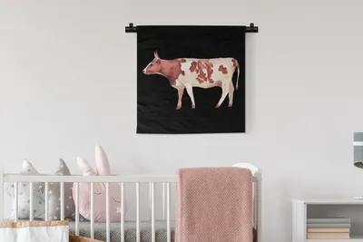 Produktbild von MuchoWow® Wandteppich Wandbehang Kuh - Tier - Schwarz 60x60 cm Tapisserie Dekoration Wandtuch - Dekorationen - Wand Decke