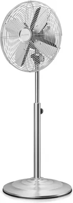 Produktbild von Brandson Standventilator 35W mit Oszillation 80 Grad im Chrom Design, 30 cm Rotor, höhenverstellbarer Standfuß, 3 Geschwindigkeiten, 30 Grad neigbar, Ventilator Standlüfter, GS, Silber