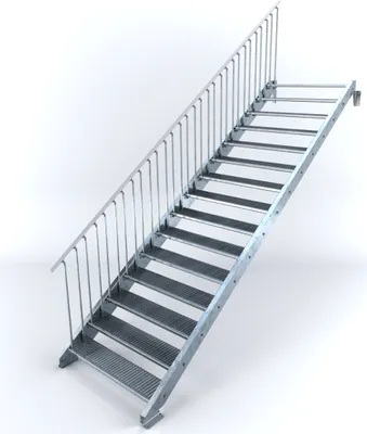 Produktbild von Stahltreppe 15 Stufen bis Höhe 300 cm, Laufbreite : 120 cm Geländer links ST 1 (31 / 31 mm)