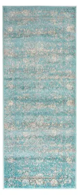 Produktbild von Teppichläufer für Flur - Vintage Kurzflor, weich - für Vorzimmer, Küche, Korridor - Vintage Muster -  - Meterware - Used Look 80 x 300 cm Türkis