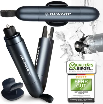 Produktbild von Dunlop Gurtschneider Notfallhammer - Marken Notfall Hammer mit Testglas zum Üben - Federkorn Nothammer - Emergency Car Tool