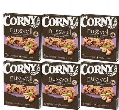 Immagine prodotto di Barrette di nocciole e uva Corny confezionate singolarmente da 96 g in confezione da 6 pezzi