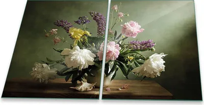 Produktbild von Herdabdeckplatten Glaskeramik Spritzschutz Glas Universal 2-Teilig 2x40x52 Blumen Grün