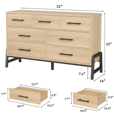 Produktbild von Kommode - 7 Schubladen - 132 cm breit - Freistehend - Metallrahmen - Zur Montage - Holzoptik