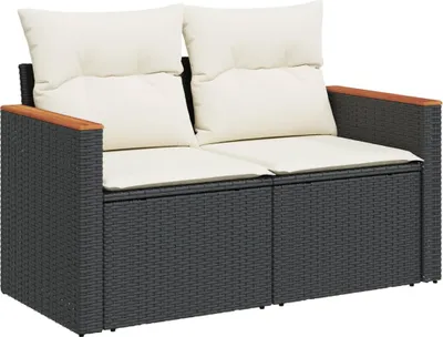 Obrázok produktu pre Záhradná pohovka s vankúšmi 2-miestna čierna polyrattan