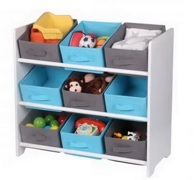 Produktbild von Judy Wild Kinder Holzregal 63 x 30 x H59,5 cm Kinderregal mit 9 Boxen blau/grau 400114