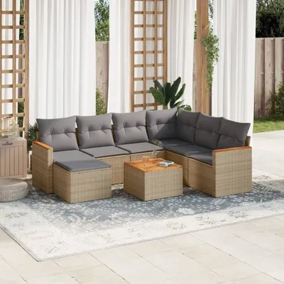 Produktbild von Design 8-tlg. Garten-Sofagarnitur mit Kissen Beige Poly Rattan, Gartenmöbel-Sets 2024 Neu