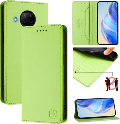 Produktbild von Lederhülle für Xiaomi Mi 10T Lite 5G Hülle Flip Brieftasche Kartenfächern Ständer Schutzhülle Grün