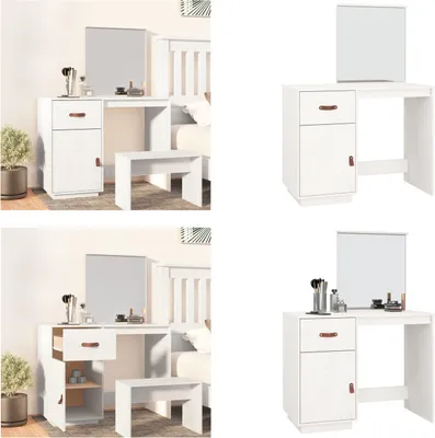 Zdjęcie produktu dla vidaXL Toaletka biała 95x50x134 cm lite drewno sosnowe - Toaletka - Stolik do makijażu - Stolik kosmetyczny - Toaletka