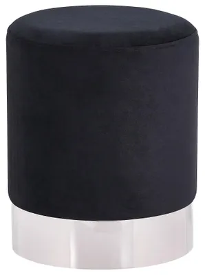 Produktbild von BELIANI Pouf Schwarz Samt Silber Metall Rund Flur Wohnzimmer Salon Schlafzimmer Deko Sitzhocker