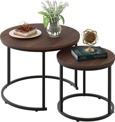 Produktbild von Huhote 2er-Set Runde Couchtische mit Metallrahmen, Schwarz/Braun