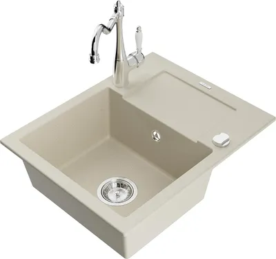 Produktbild von Mexen Enzo 1 Becken-Granitspüle mit Abtropffläche und Mischbatterie Carla, Beige - 6506-69-670700-00