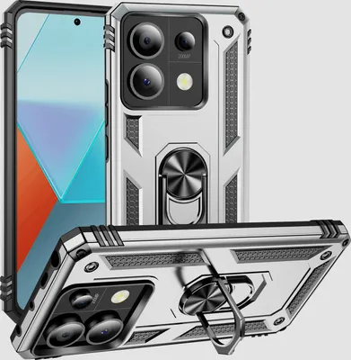 Obrázek produktu pro Pouzdro pro Xiaomi Redmi Note 13 Pro 5G dvouvrstvé robustní, vojenská ochrana pouzdro s držákem prstenu a stojánkem Stříbro