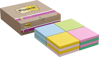 Produktbild von Post-it® Super Sticky Z-Notes Haftnotizen - Verschiedene Farben - 76 mm x 76 mm - 90 Blatt - 16 Stück