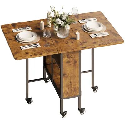 Zdjęcie produktu dla BEALIFE Składany stół jadalny 130x80x74 cm z kółkami i półką | Dla 4-6 osób | Czarny/brązowy retro | TB66